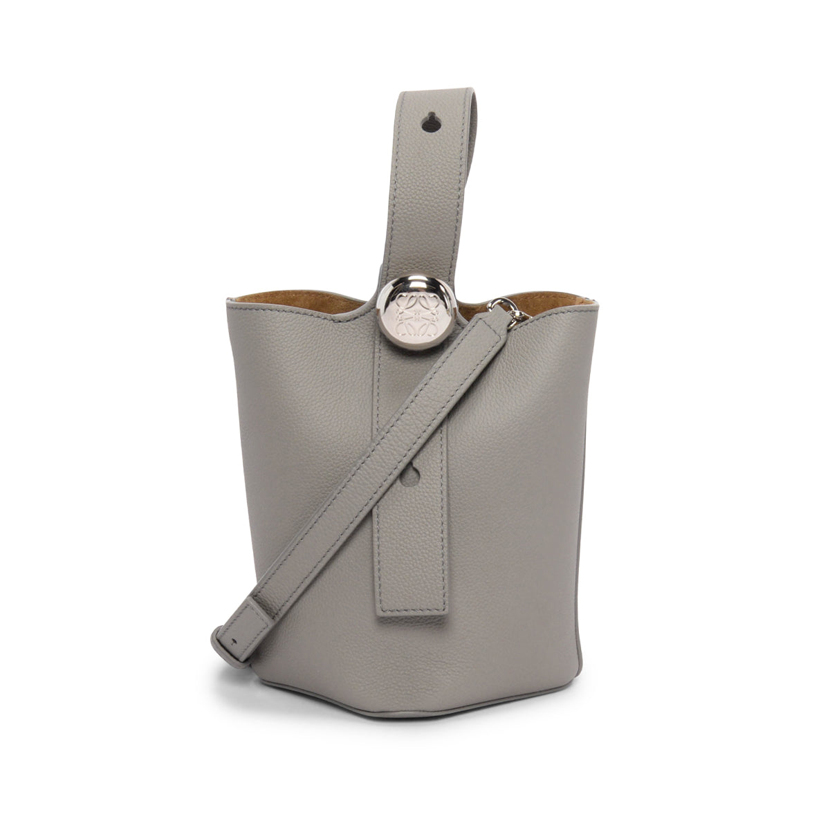 Loewe Pearl Grey Soft Grain Mini Pebble Bucket Bag