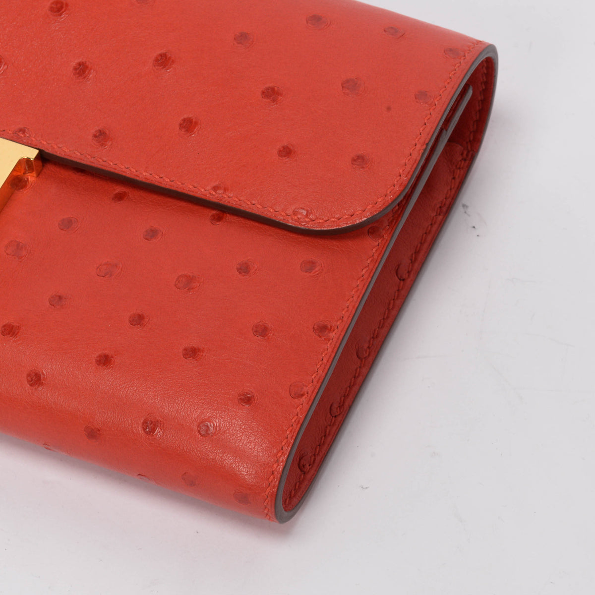 Hermes Rouge Vif Ostrich Constance Long Wallet