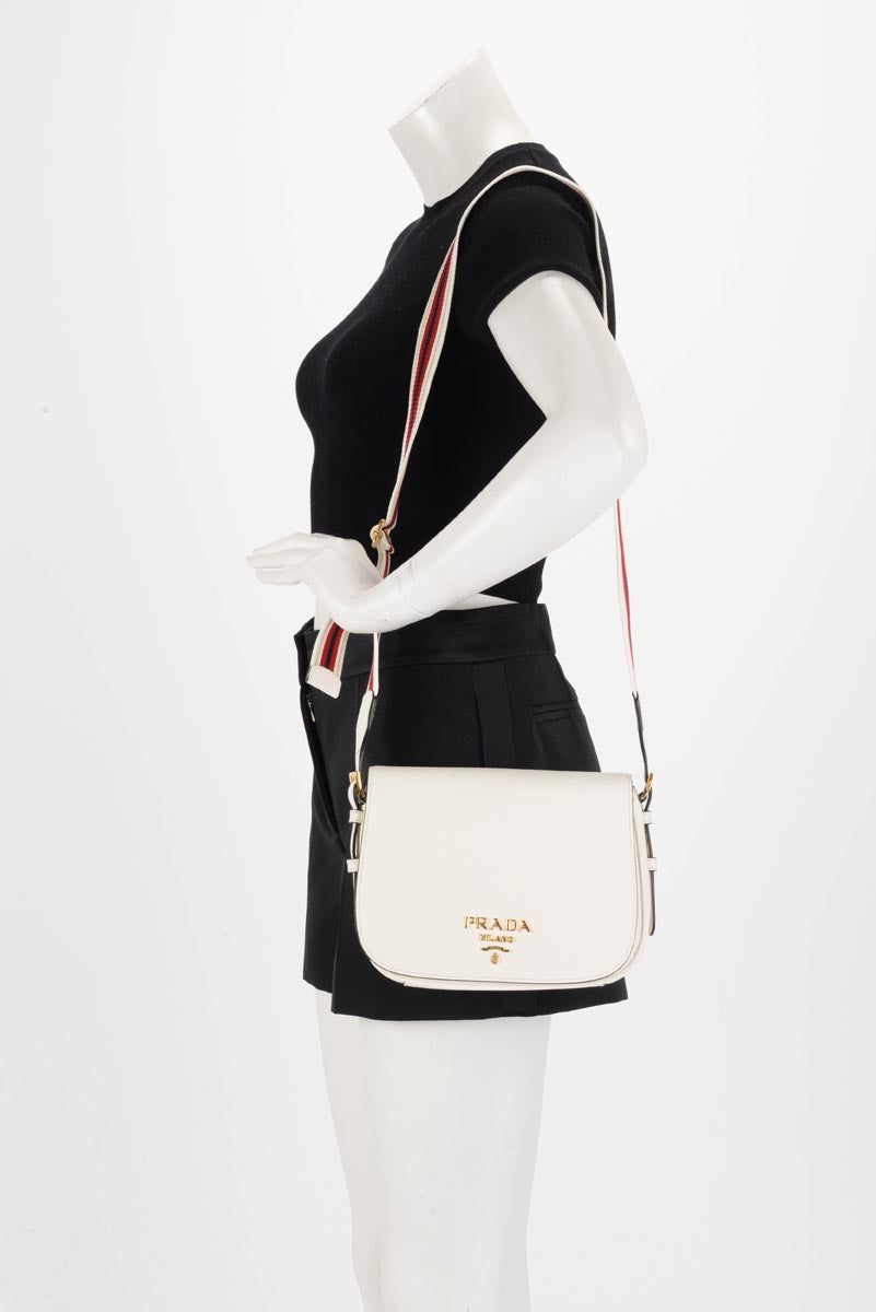 Prada Bianco Saffiano Full Flap Cross Body Bag