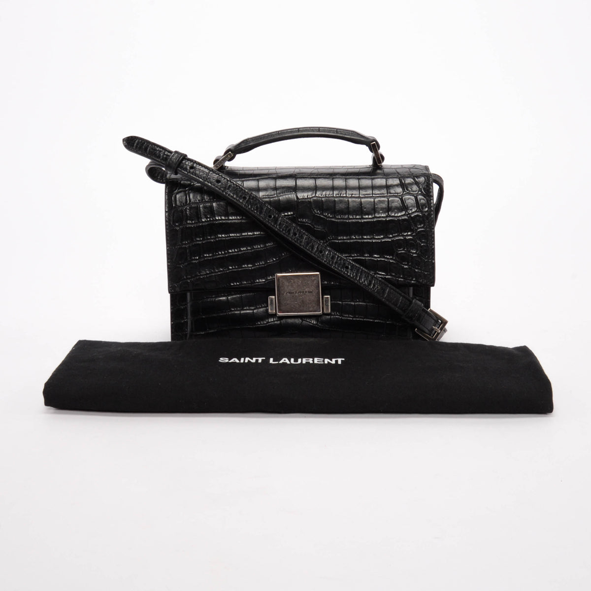 Saint Laurent Black Croc Embossed Leather Medium Bellechasse Bag