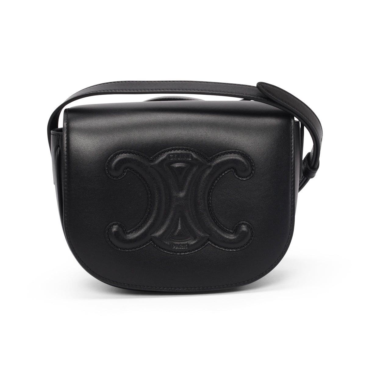 Celine Black Smooth Calfskin Triomphe Folco Cross Body Bag