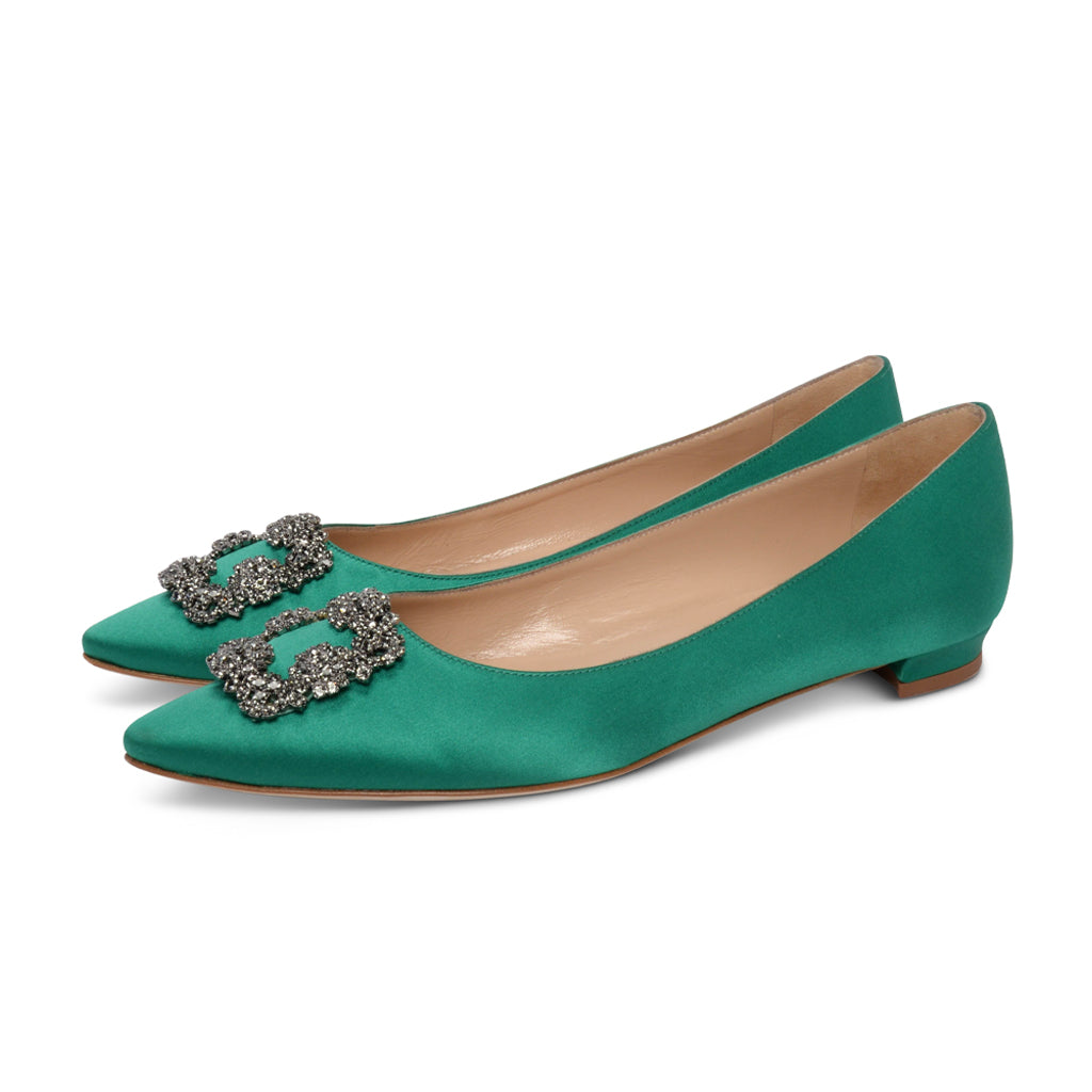 Manolo Blahnik Emerald Satin Hangisi Flats 41