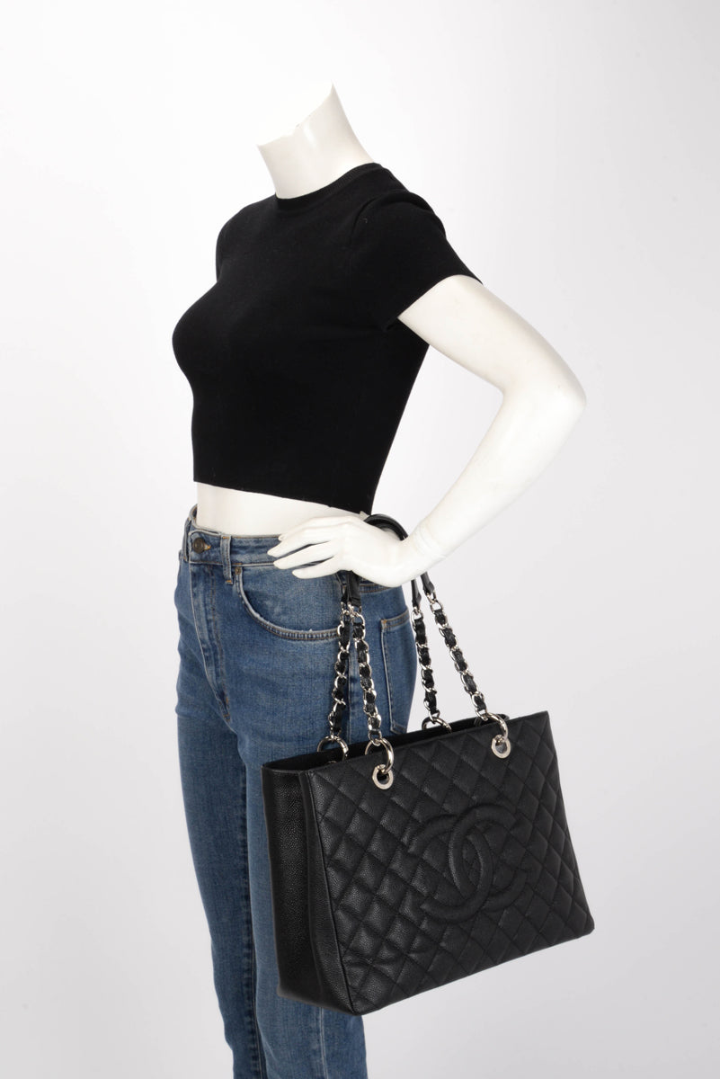 Chanel Black Quilted Caviar Grand Shopping Tote
