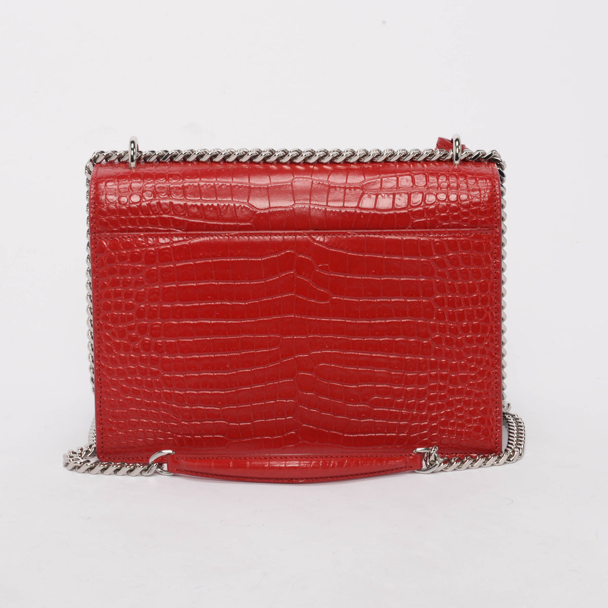 Saint Laurent Red Croc Embossed Medium Sunset Shoulder Bag