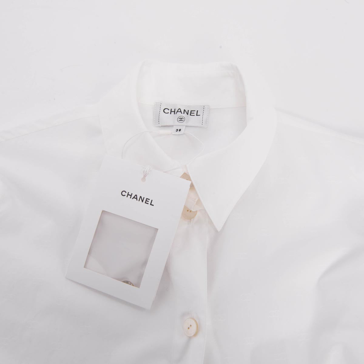 Chanel White Cotton CC Blouse FR 38