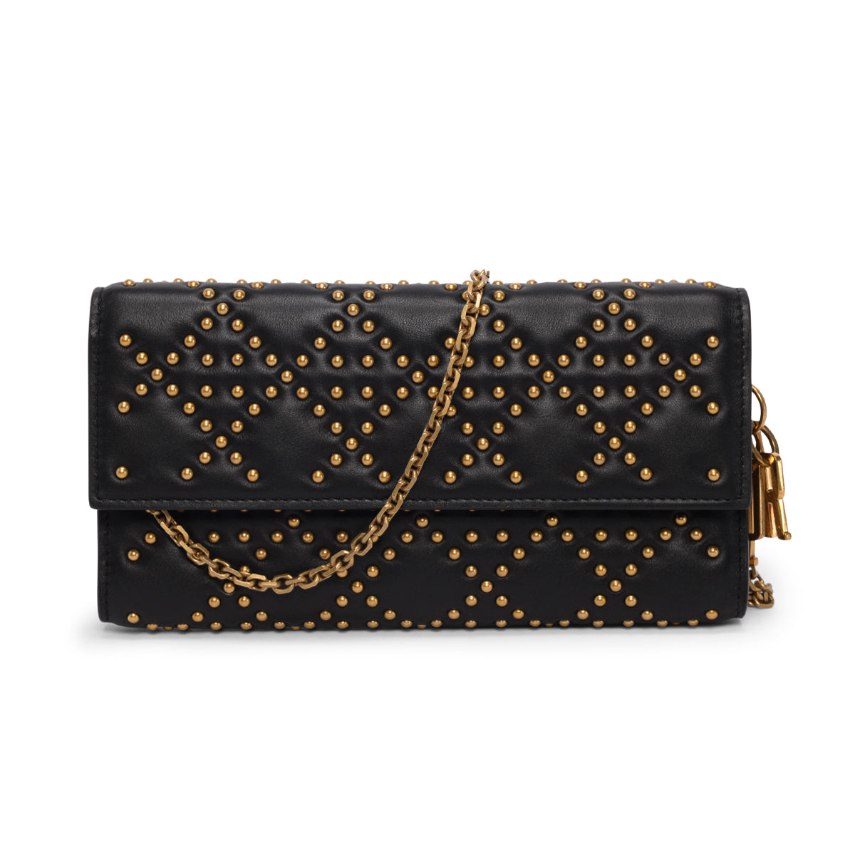 Dior Black Cannage Calfskin Studded Wallet on Chain