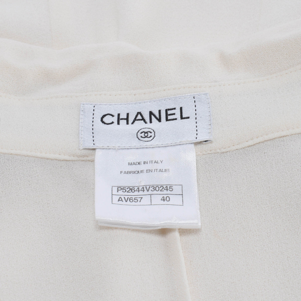 Chanel Ecru & Black Crepe Detail Trim Top FR 40