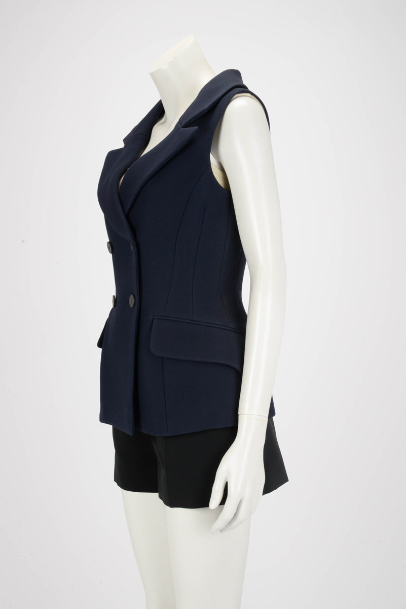 Dior Navy Wool Blend Double Breasted Gilet FR 38