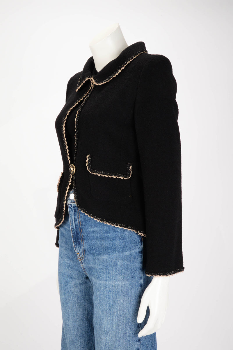 Chanel Black Boucle Braided Trim Jacket FR 38