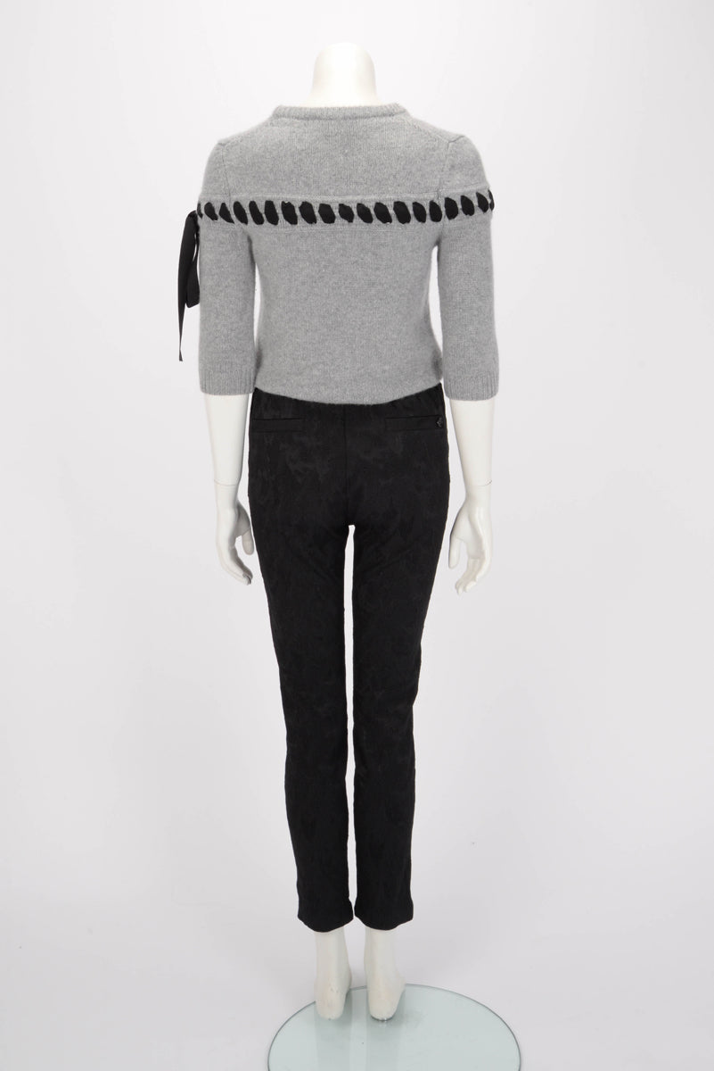 Chanel Black Silk Jacquard Elastic Waist Pants FR 40