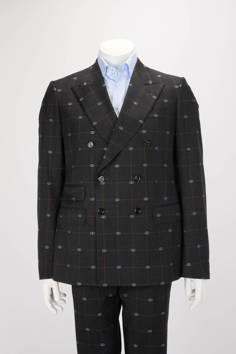 Gucci Charcoal Wool GG Check Straight Fit S.B. Suit IT 50