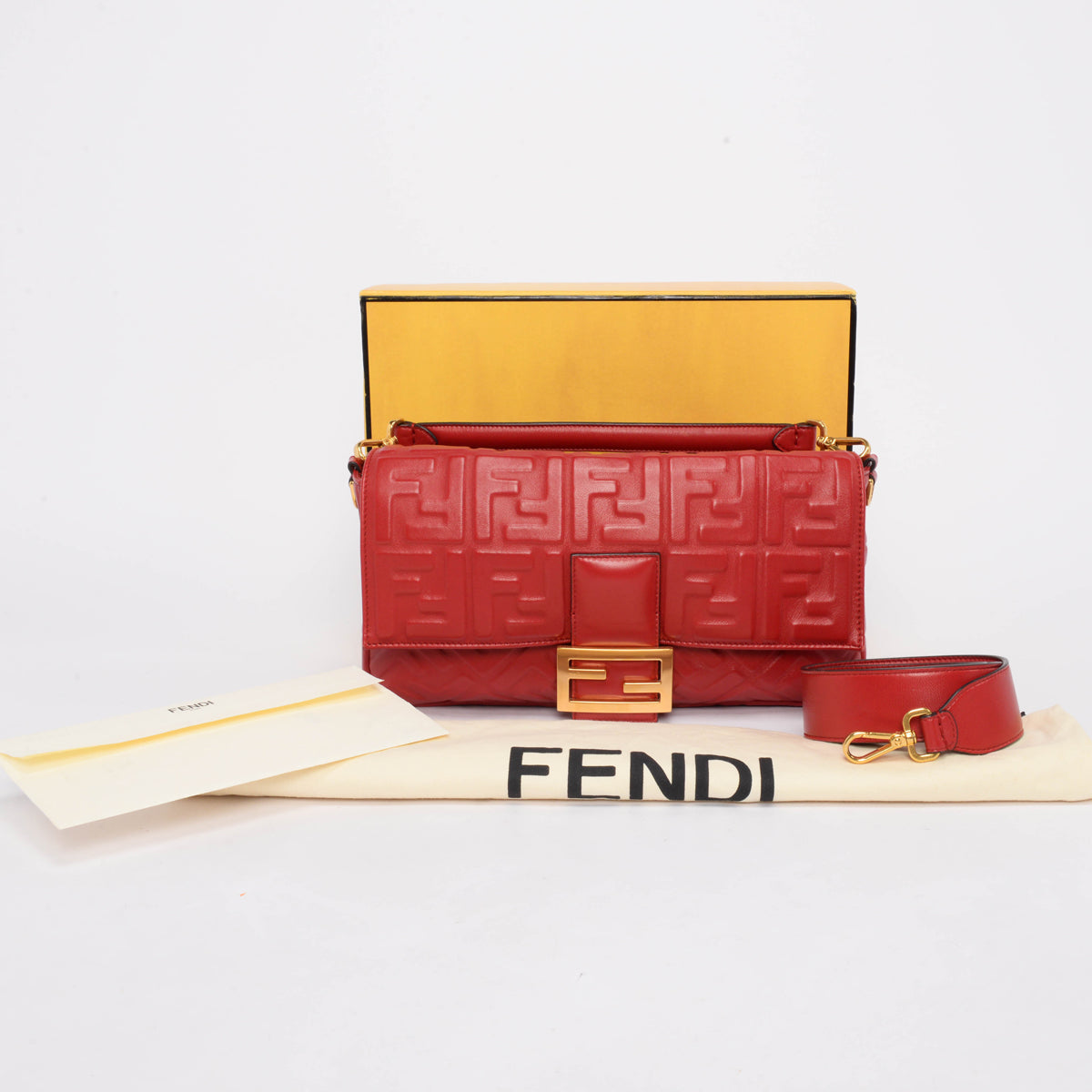 Fendi Strawberry Lambskin FF 1974 Embossed Large Baguette