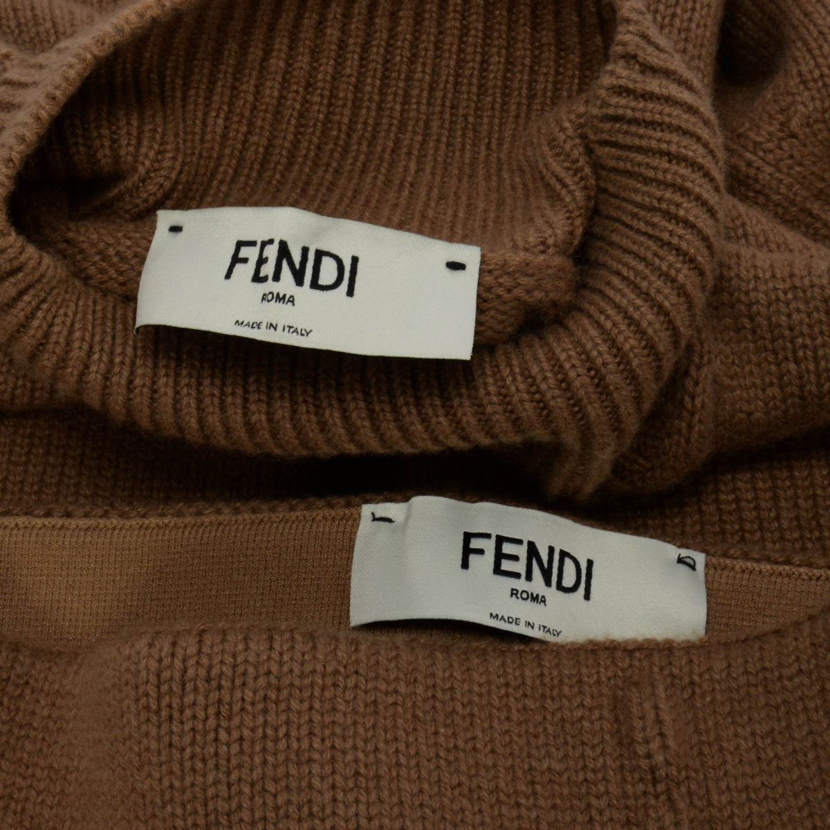 Fendi Brown Cashmere Karligraphy Embossed Cropped Sweater Set