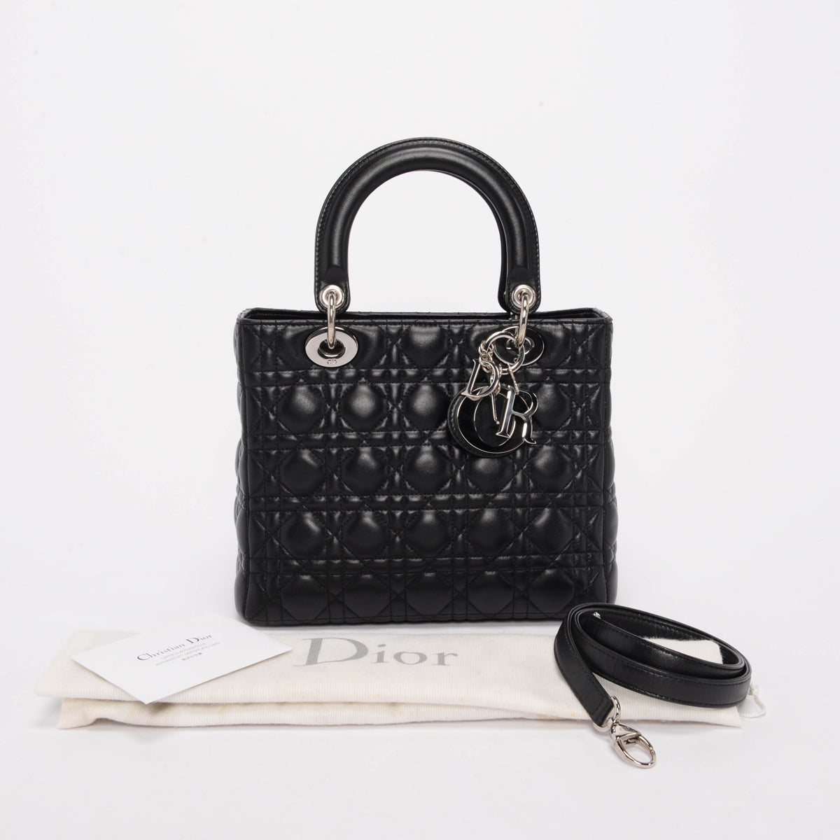 Dior Black Lambskin Cannage Medium Lady Dior Bag