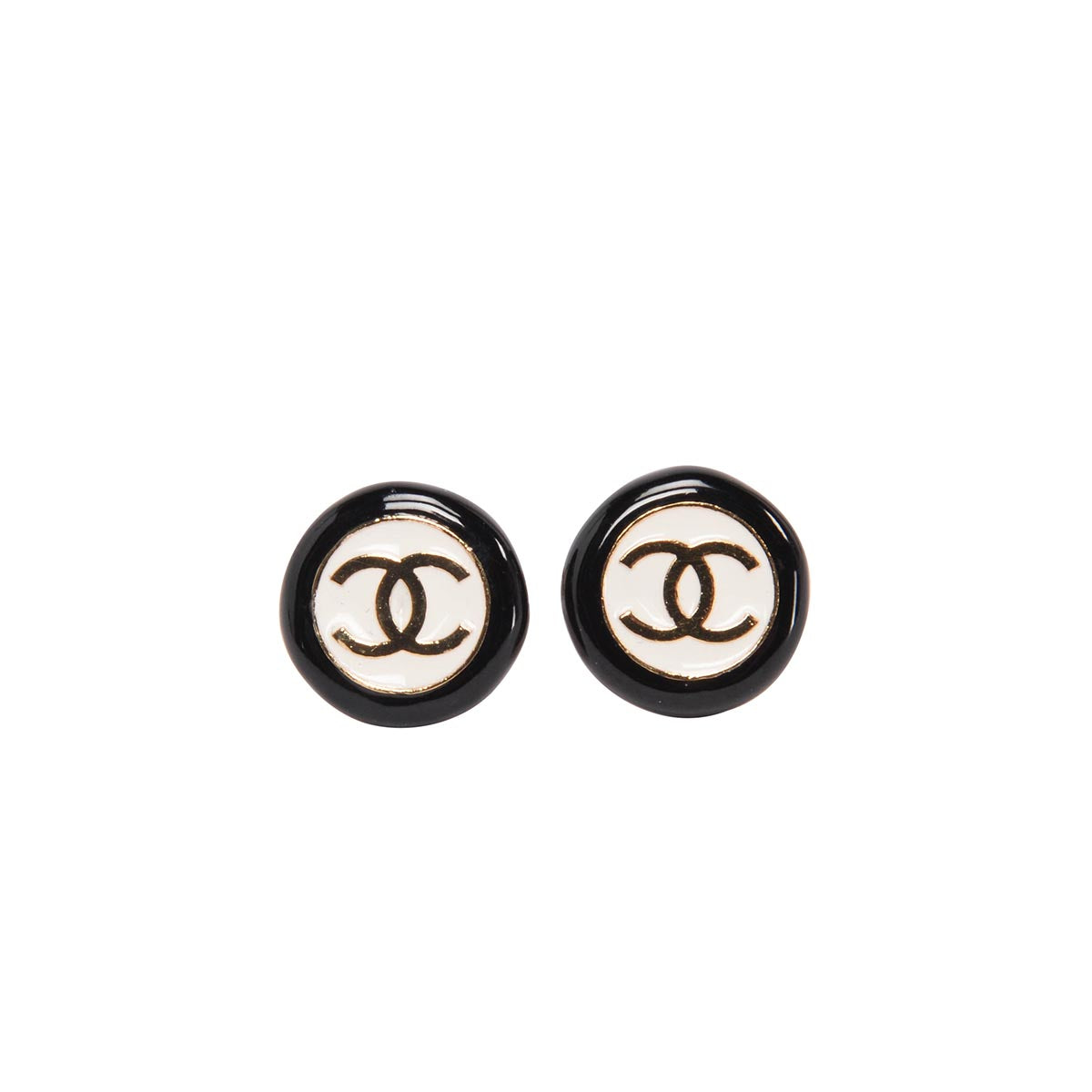 Chanel Black & White Enamel CC Clip-on Earrings