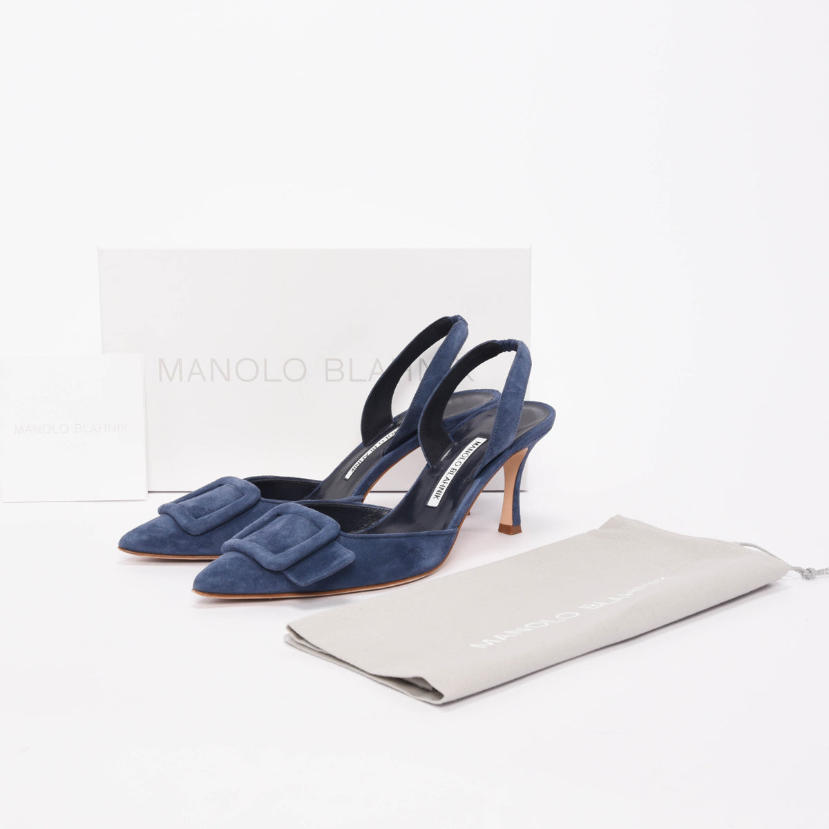 Manolo Blahnik Blue Suede Maysli Buckle Slingbacks 39.5