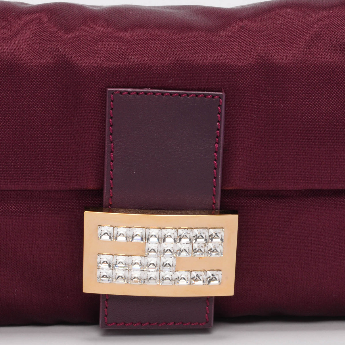 Fendi Burgundy Satin Crystal Baguette Bag