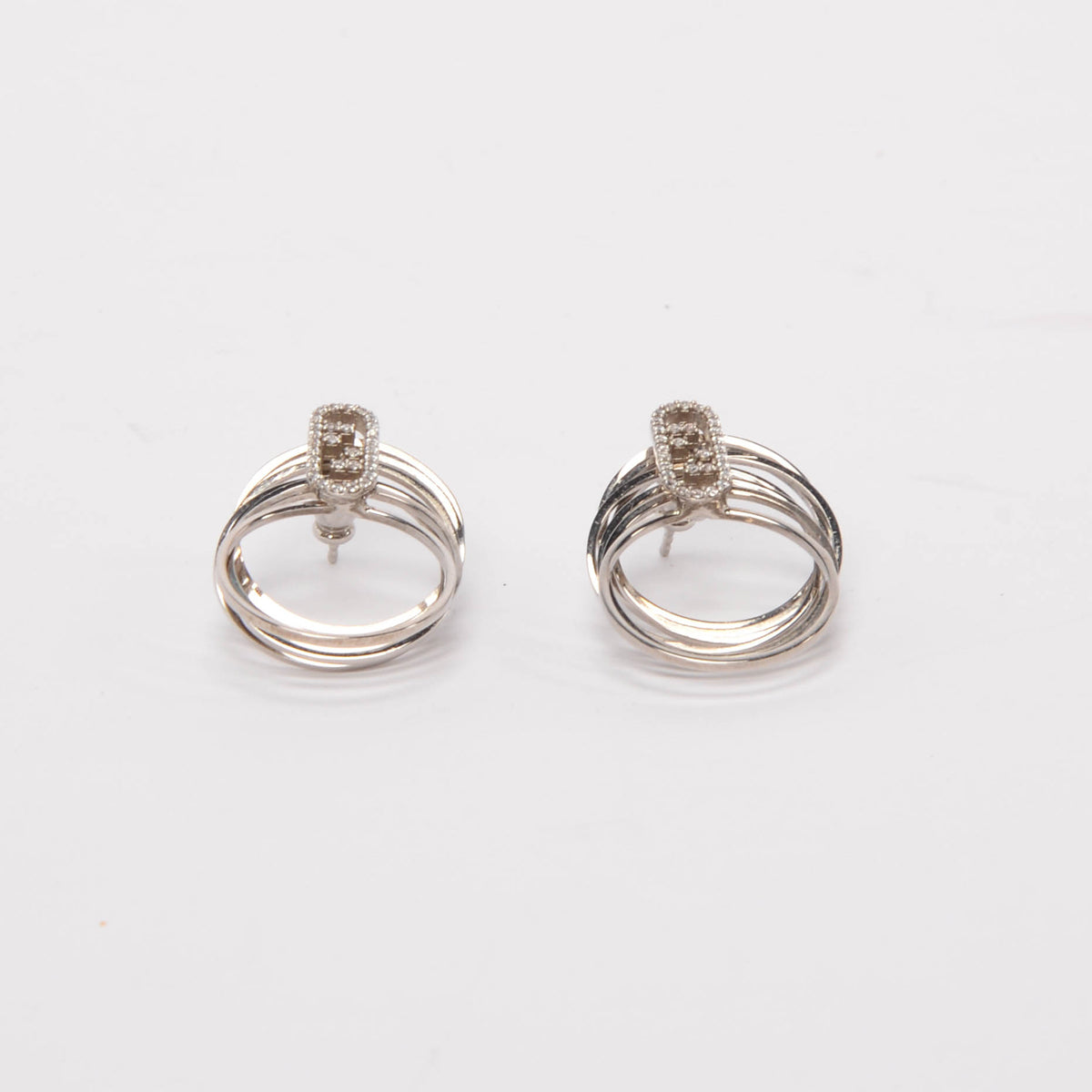 Fendi Silver Crystal O'Lock Hoop Earrings