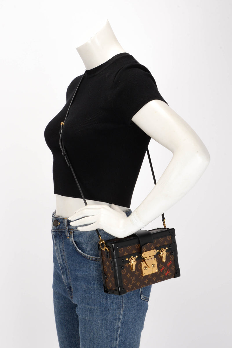 Louis Vuitton Black Leather & Monogram Petite Malle
