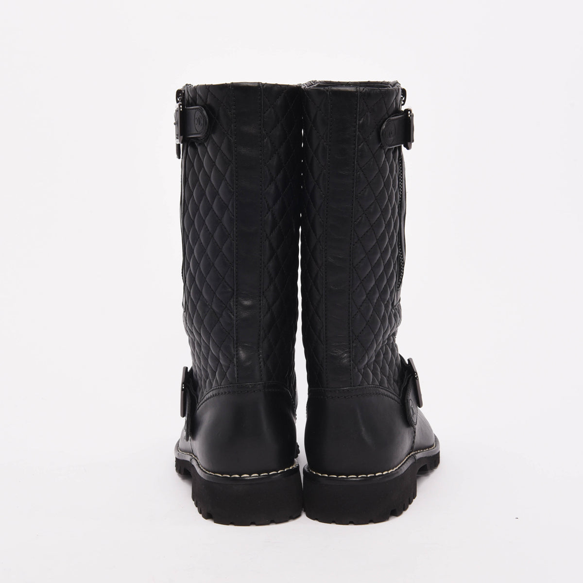 Chanel Black Quilted Calfskin Biker Boots 40