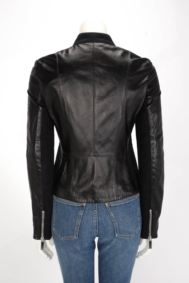 The Row Black Lambskin & Gabardine Biker Jacket US 2