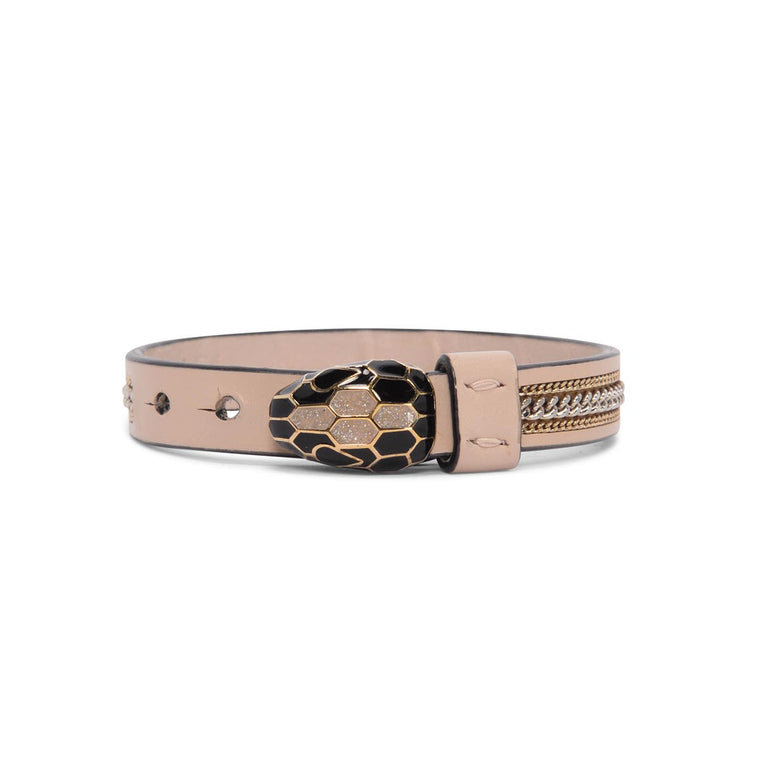 Bulgari Beige Leather & Chain Serpenti Bracelet