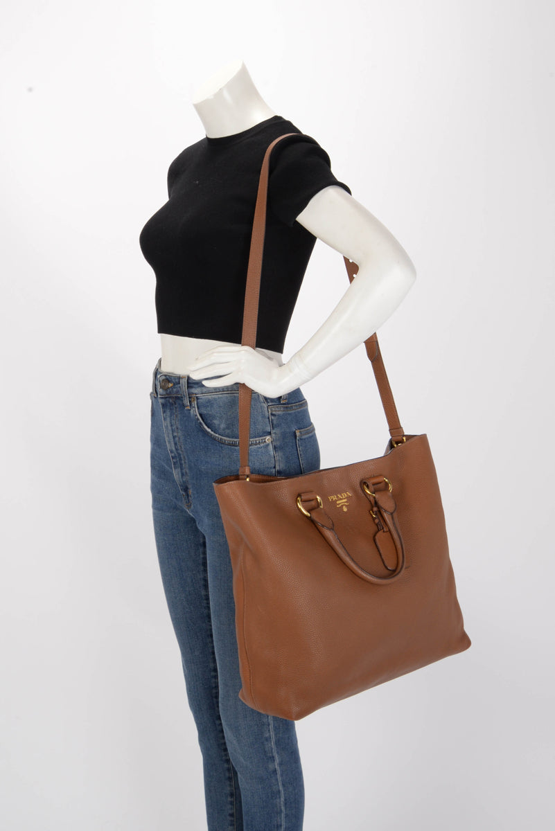Prada Cannella Vitello Daino Large Shopping Tote