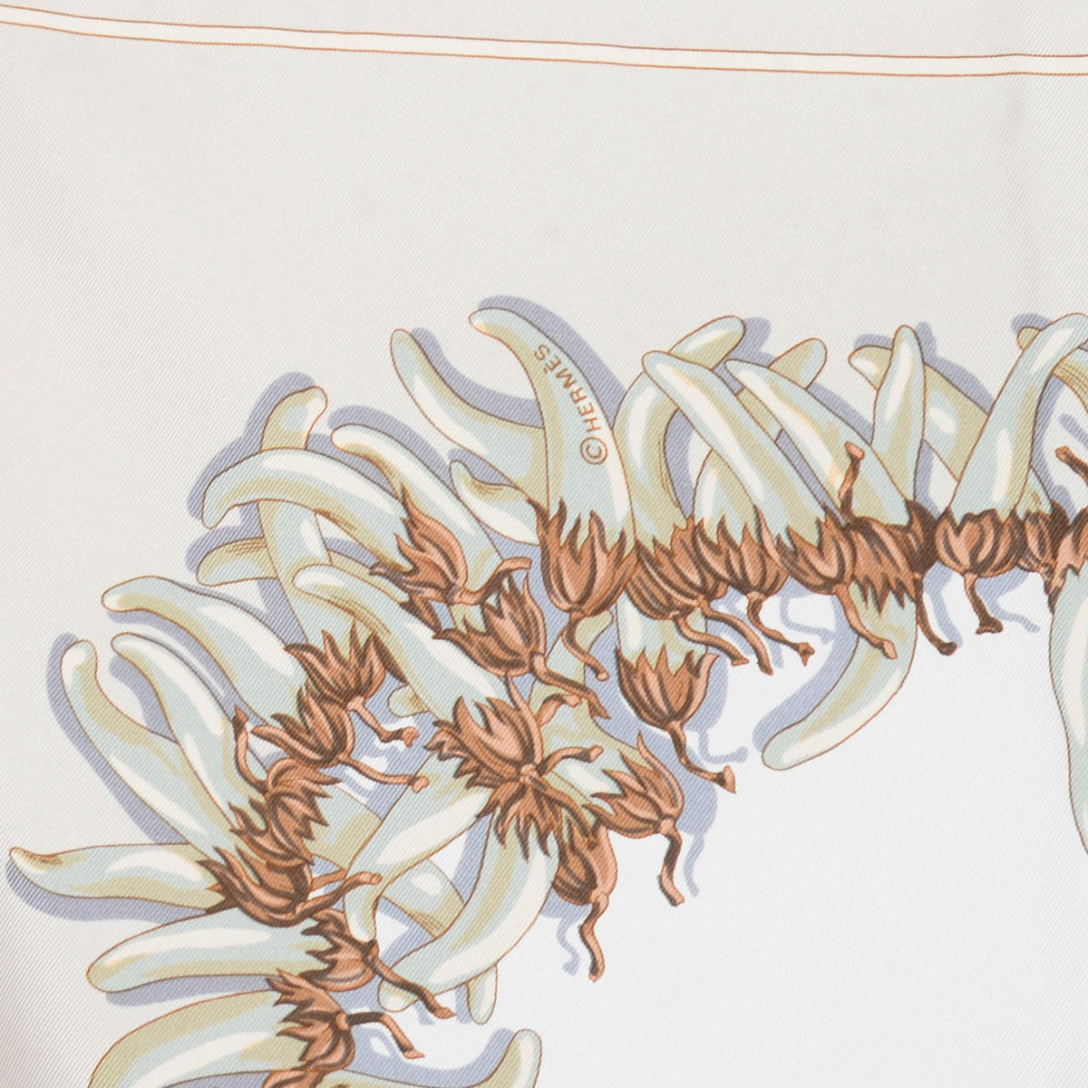 Hermes Greige Silk Aux Pays des Epices Scarf
