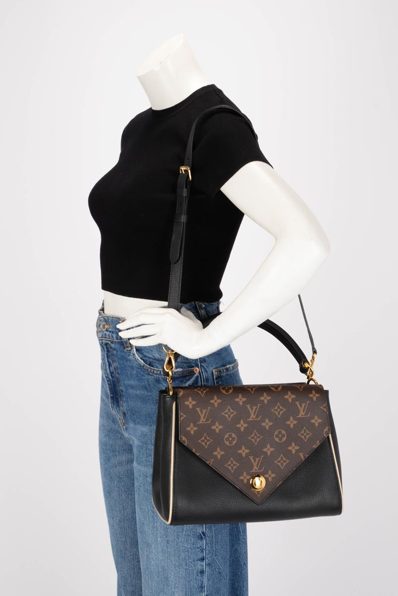 Louis Vuitton Black & Monogram Grained Calfskin Double V Bag