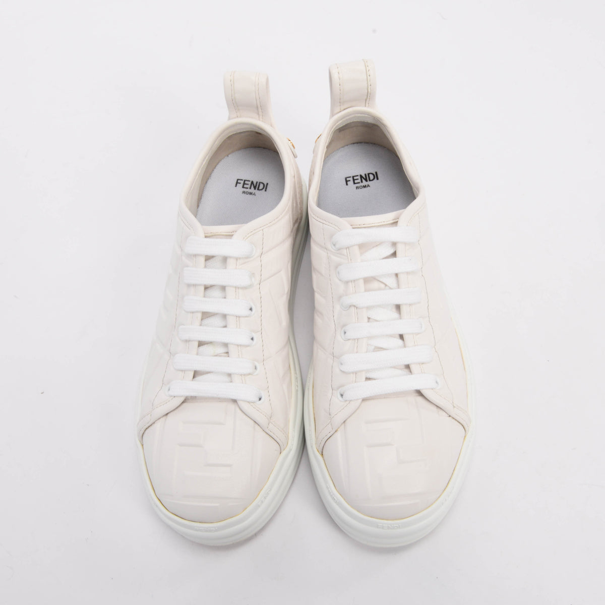 Fendi White Embossed Leather Monogram Rise Sneakers 36