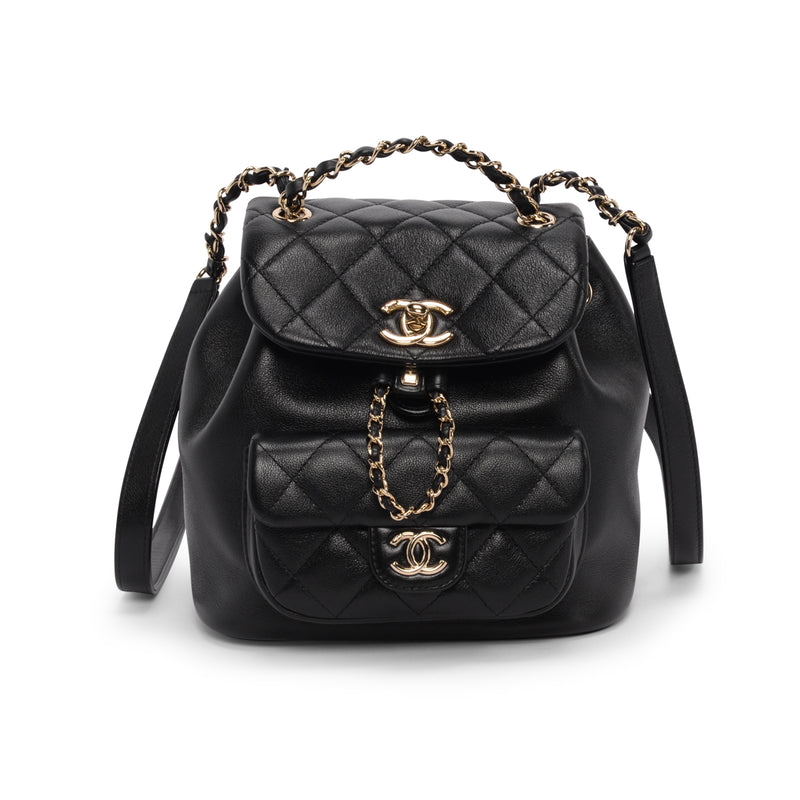 Chanel Black Quilted Calfskin Mini Duma Backpack - Blue Spinach