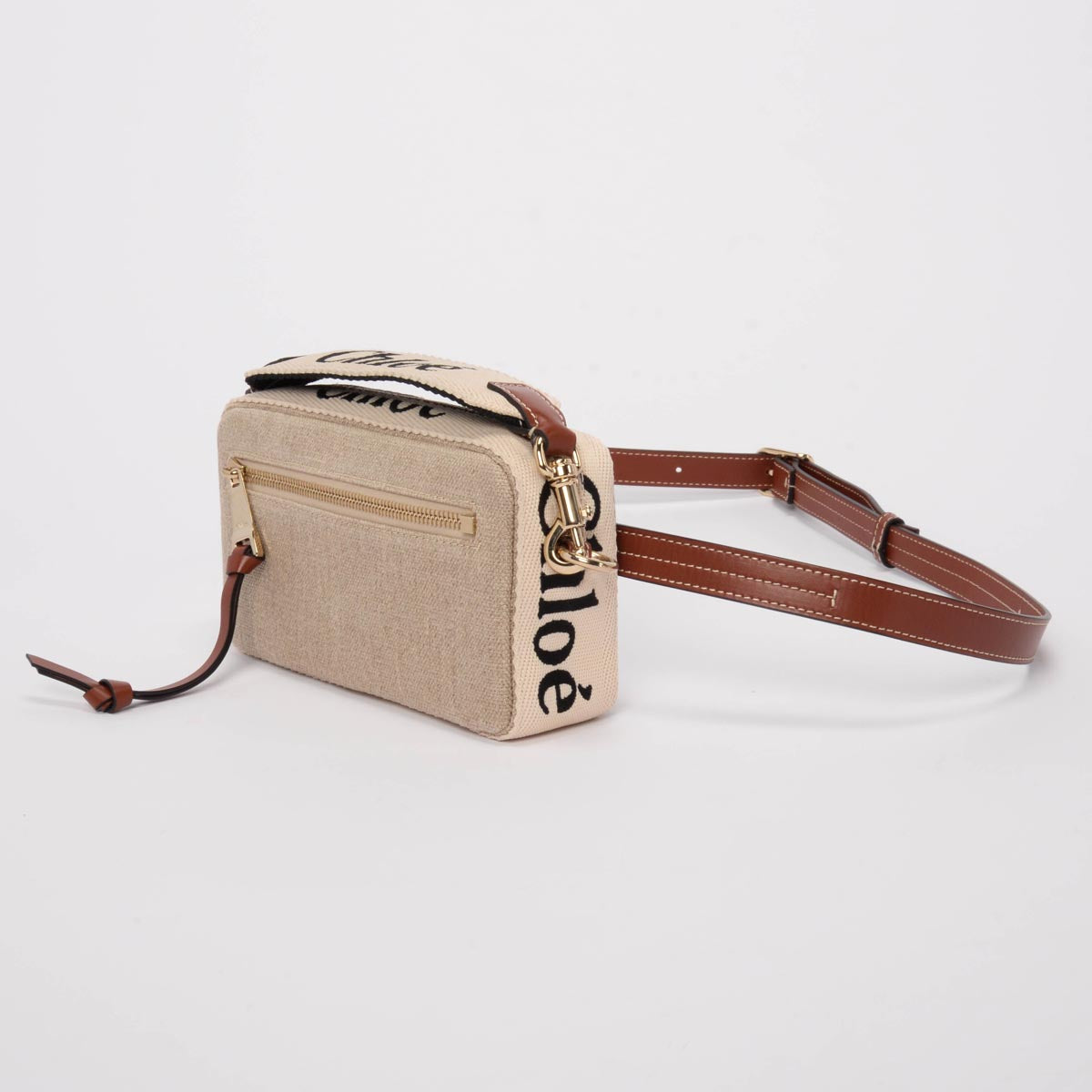 Chloe Sepia Brown Leather & Canvas Woody Belt Bag