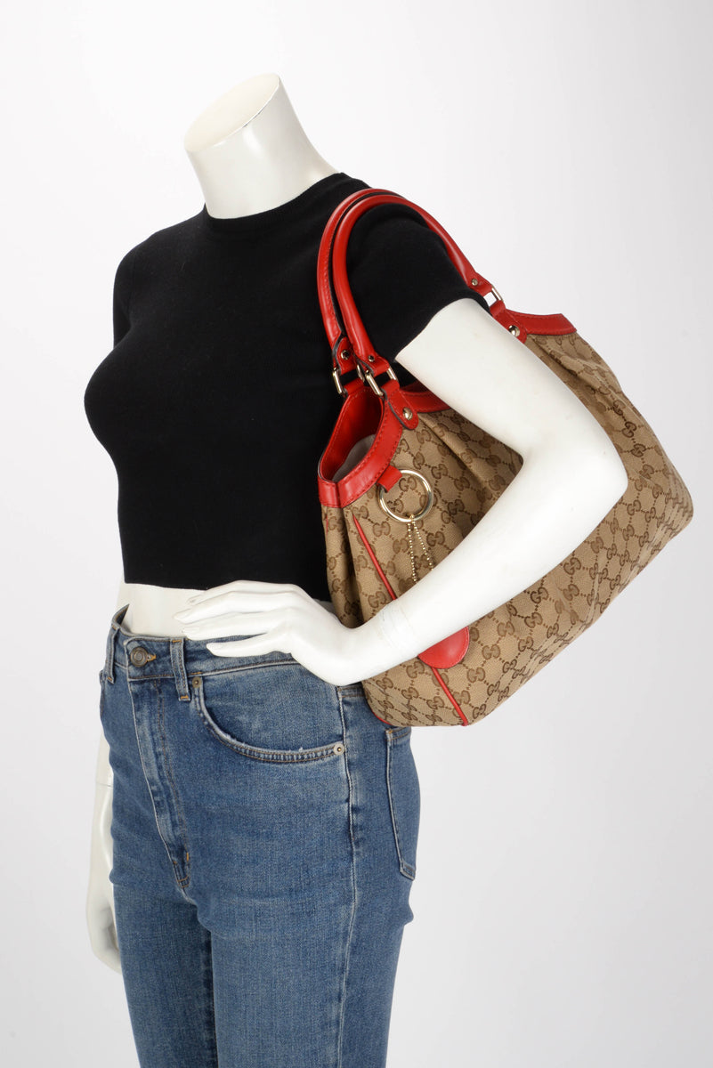 Gucci Beige & Red GG Canvas Sukey Tote