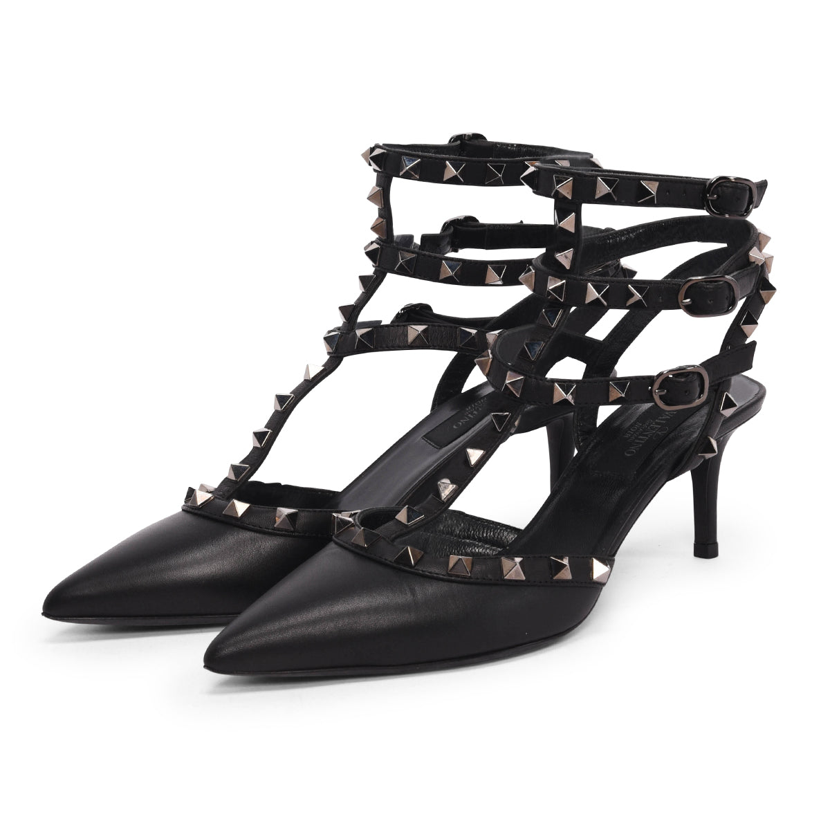 Valentino Black Matt Leather Rockstud Cage Pumps 36.5