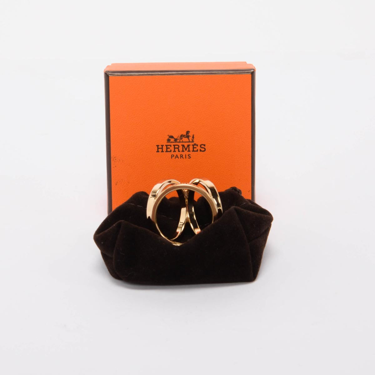 Hermes Gold Tone Permabrass Trio Scarf Ring