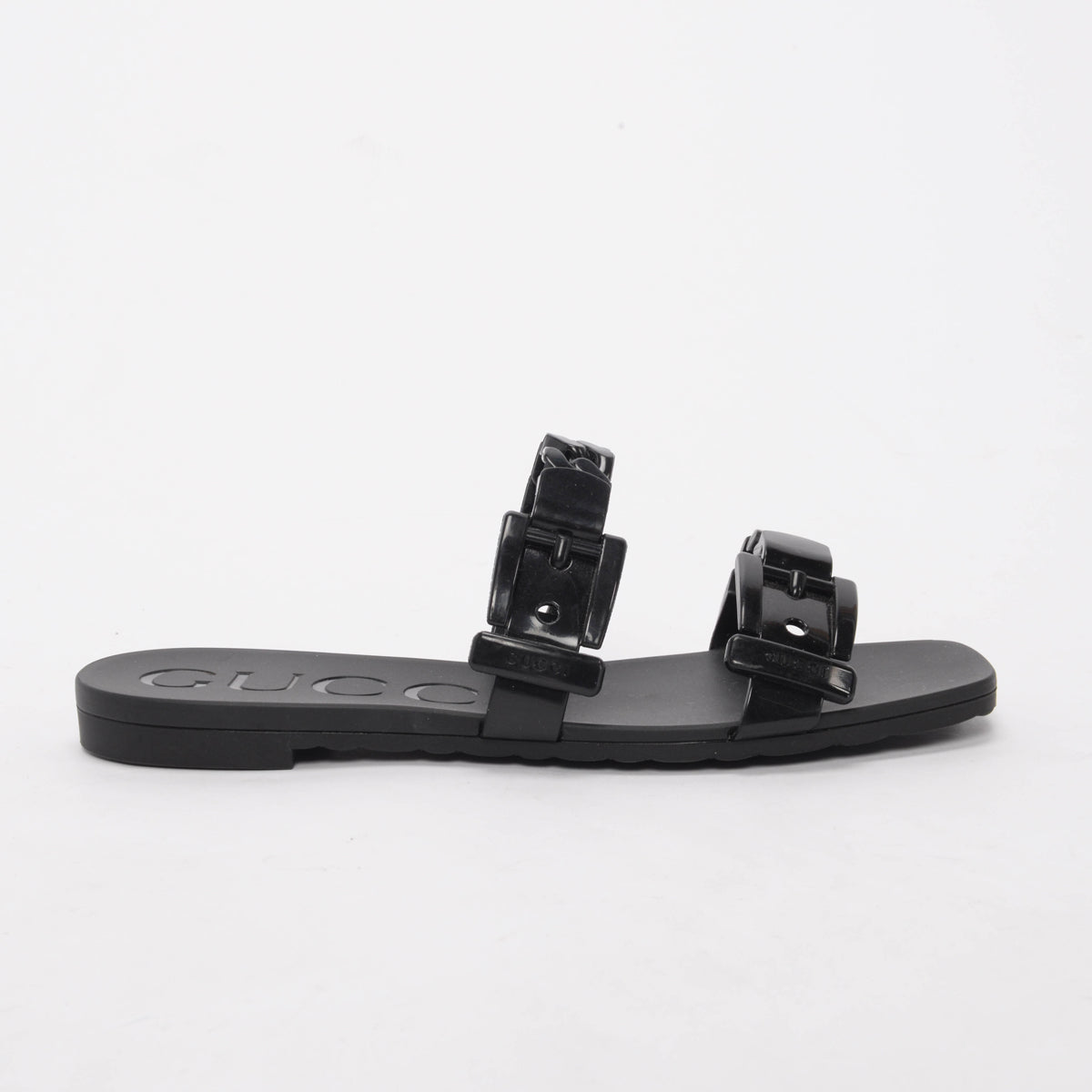 Gucci Black Rubber Chain Detail Sandals 35