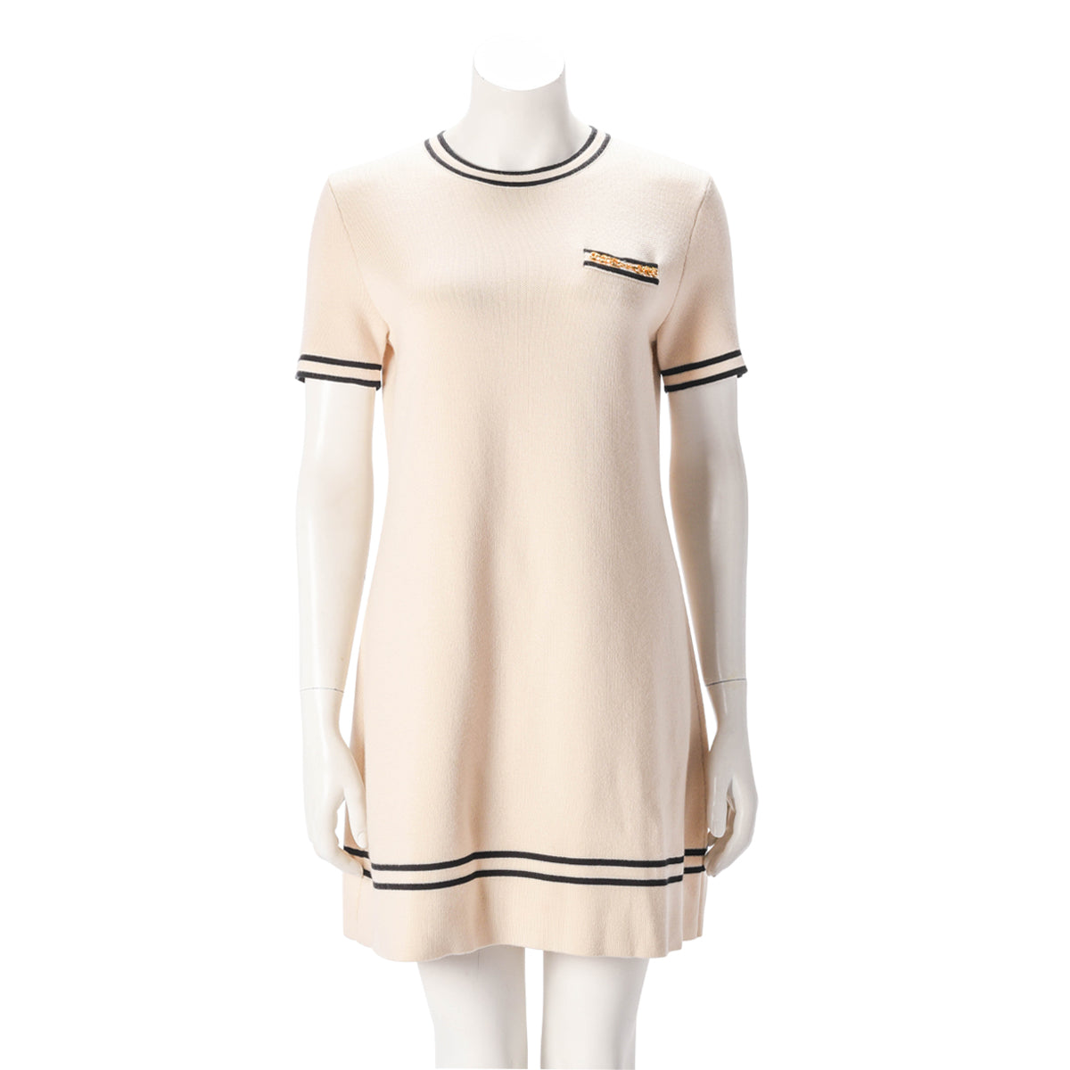 Gucci Ivory Wool Contrast Trim Horsebit Mini Dress M