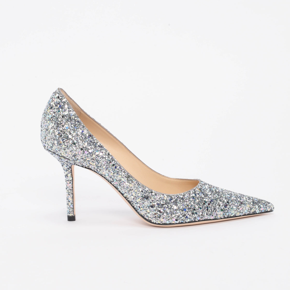 Jimmy Choo Silver Glitter Love Pumps 38