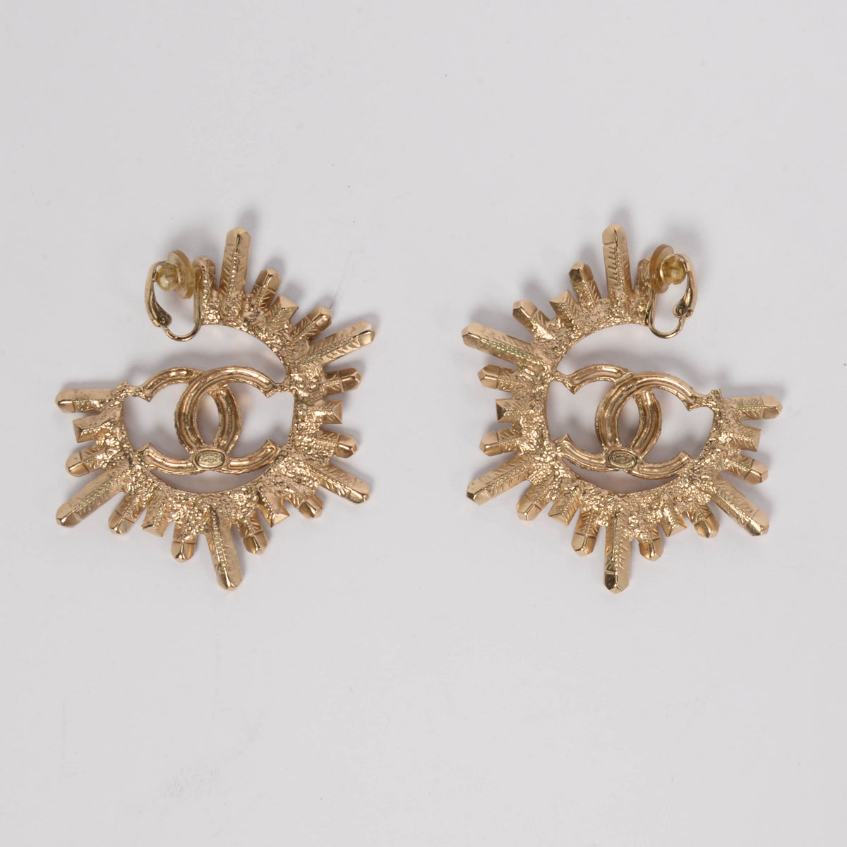 Chanel Gold Tone Baguette Crystal CC Clip-on Earrings