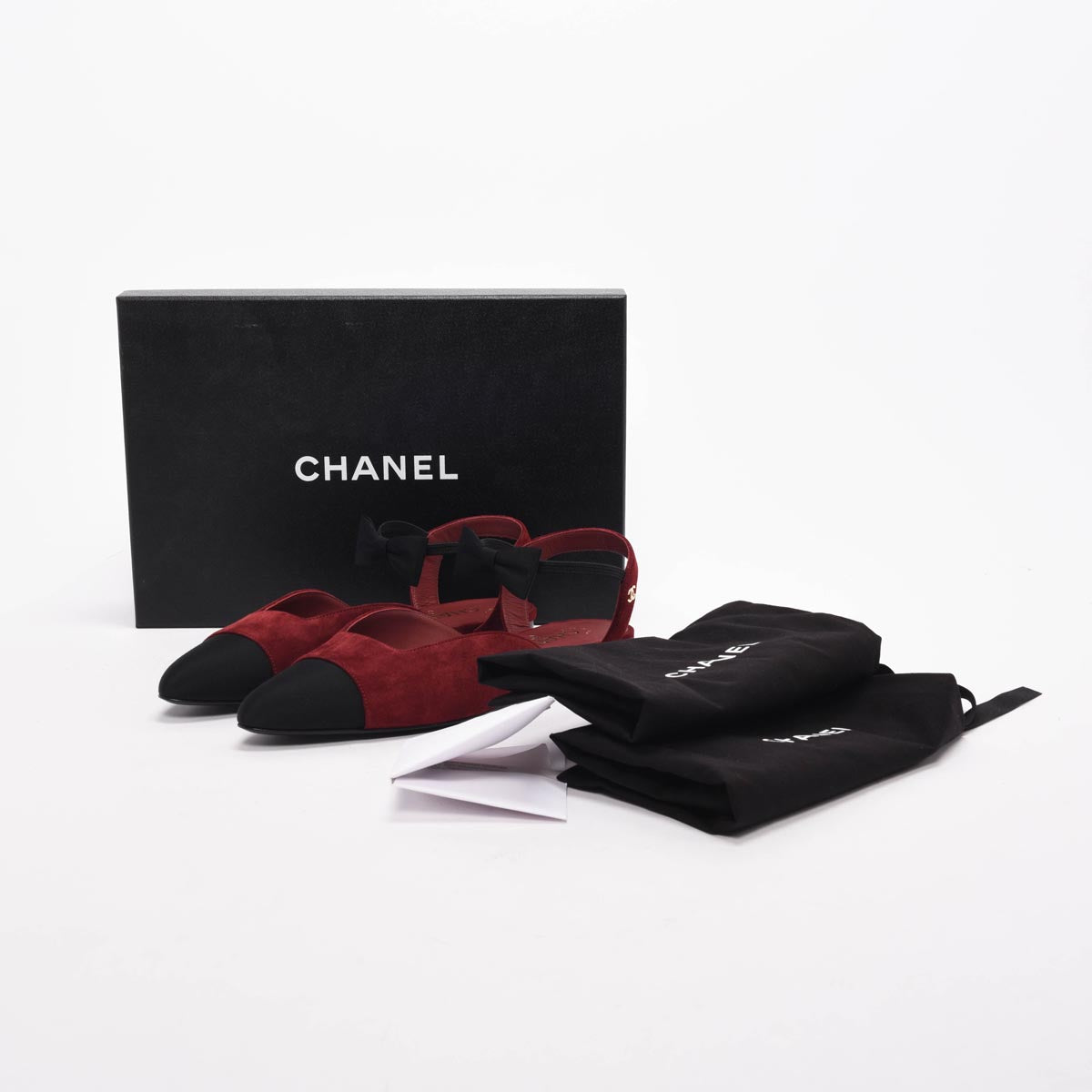 Chanel Burgundy Suede Ankle Bow Slingback Flats 40