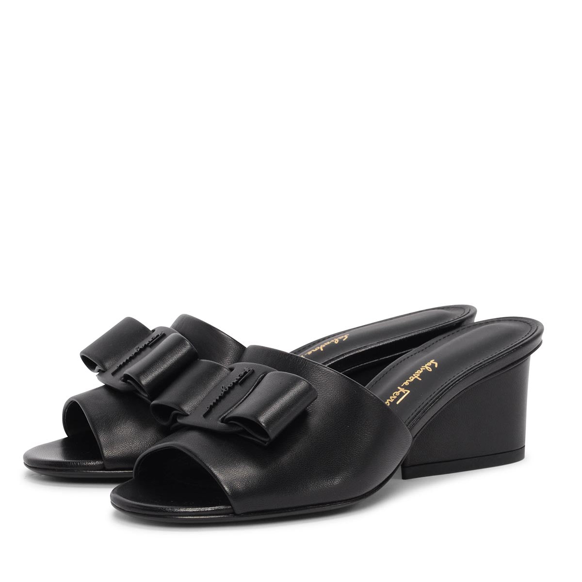 Ferragamo Black Lambskin Valery Bow Sandals 4