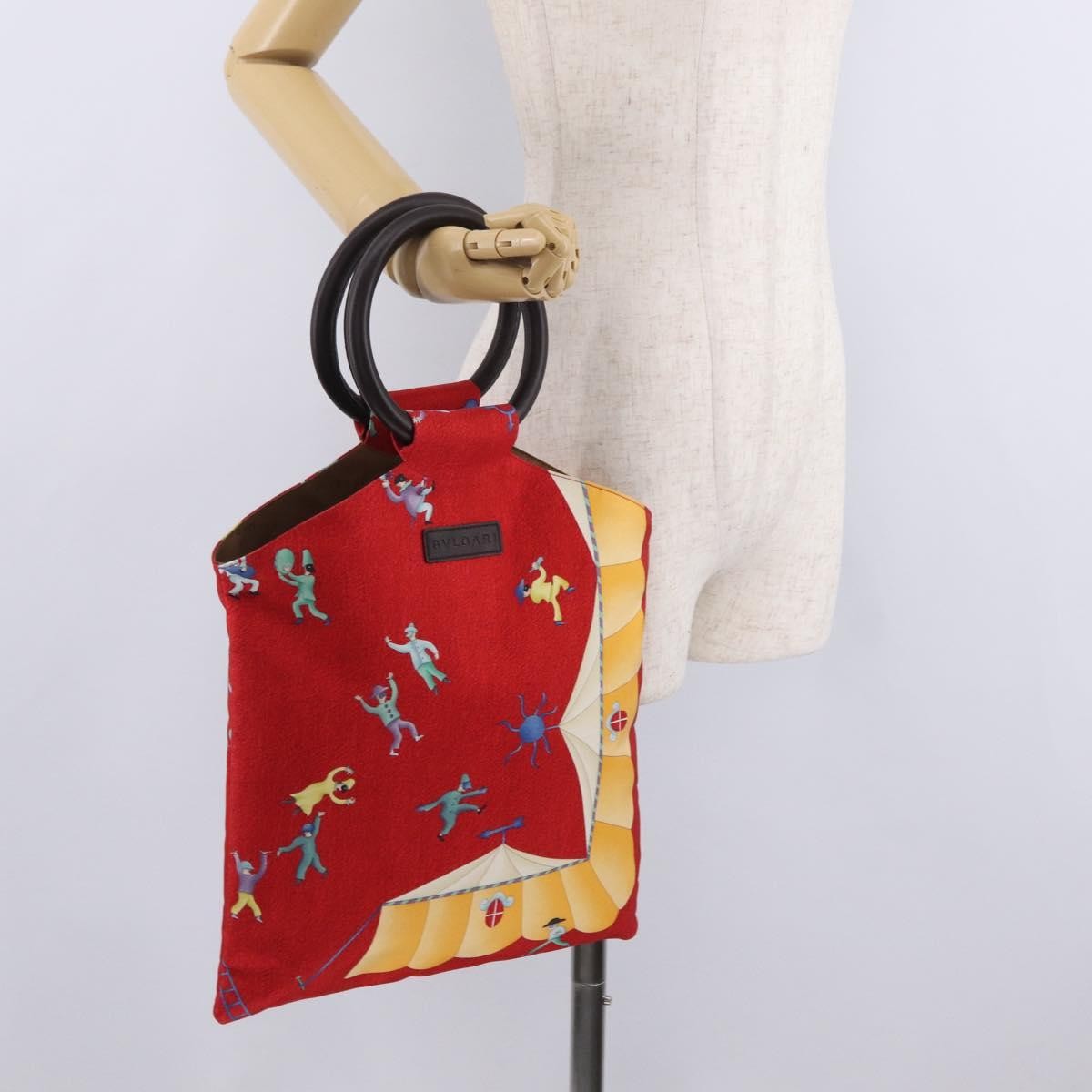 Bulgari Red Silk Pierrot Circus Print Small Tote Bag
