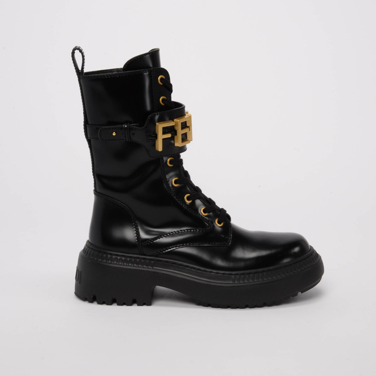 Fendi Black Calfskin Fendigraphy Biker Boots 38