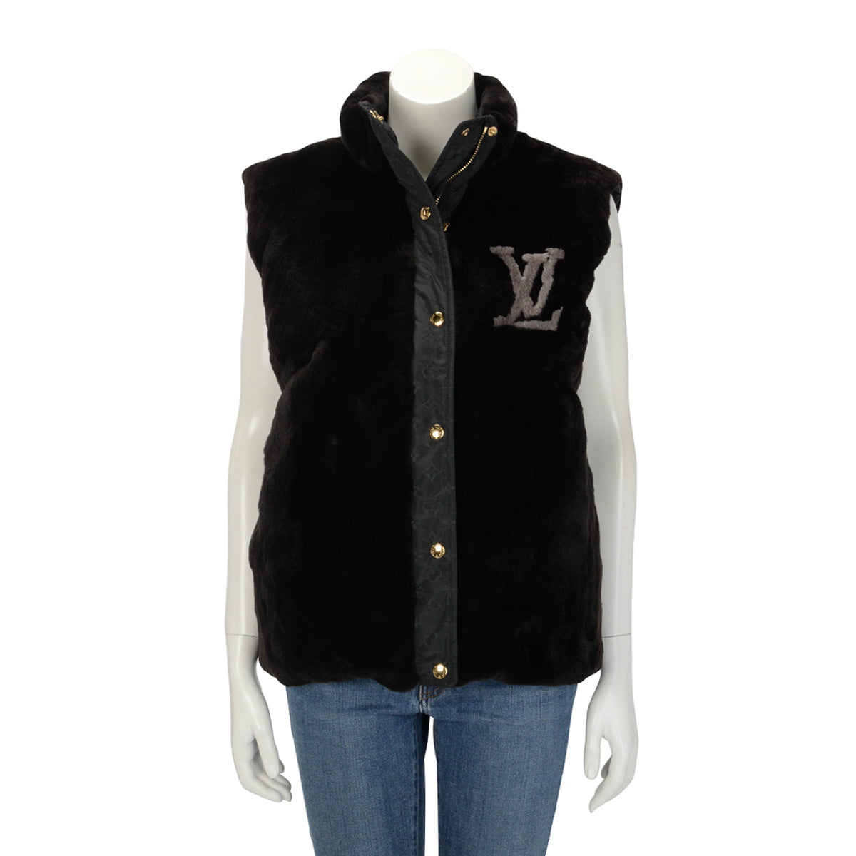 Louis Vuitton Black Mink & Monogram Nylon Reversible Vest FR 36