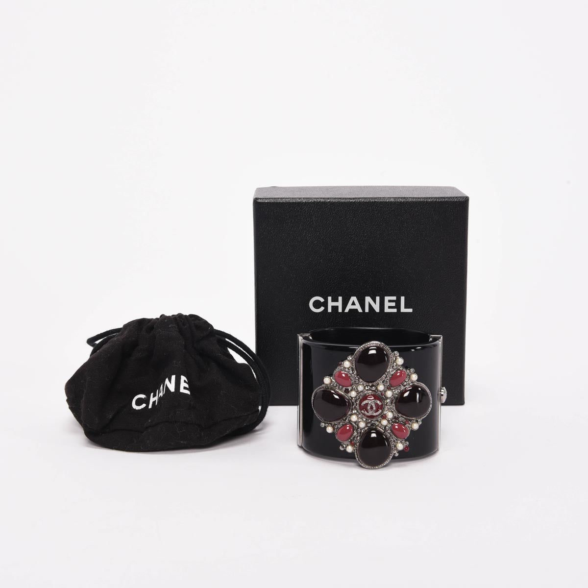 Chanel Black Resin CC Gripoix Cuff