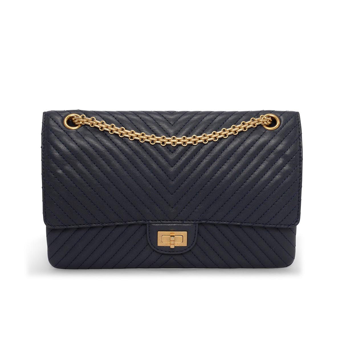 Chanel Navy Chevron Sheepskin 2.55 Reissue 226 Flap Bag