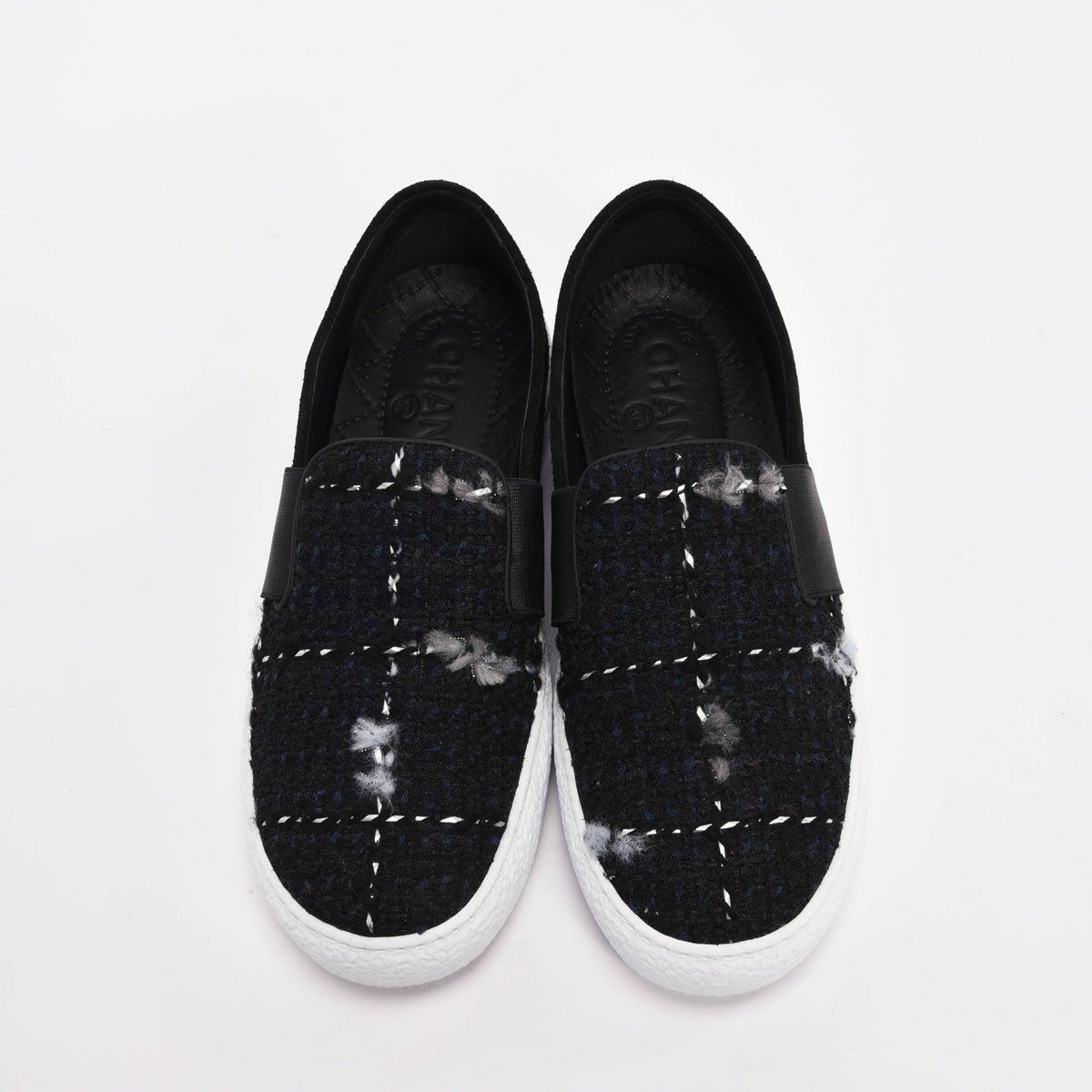 Chanel Black Tweed Slip-On Sneakers 37.5