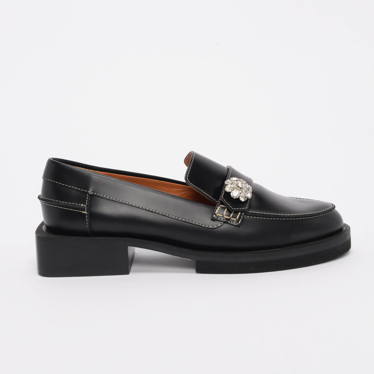 Ganni Black Leather Embellished Loafers 38