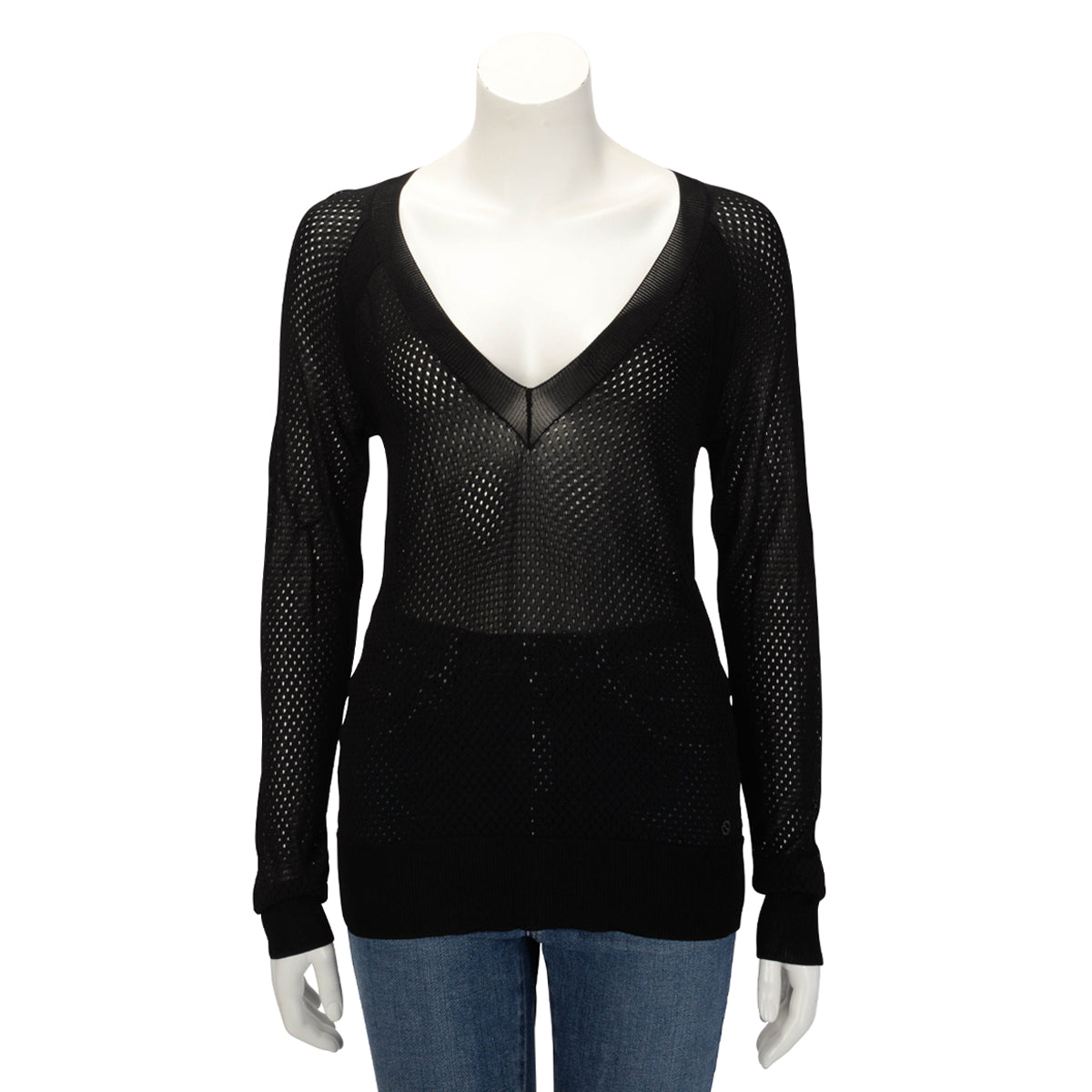 Gucci Black Lace Knit V-Neck Sweater L