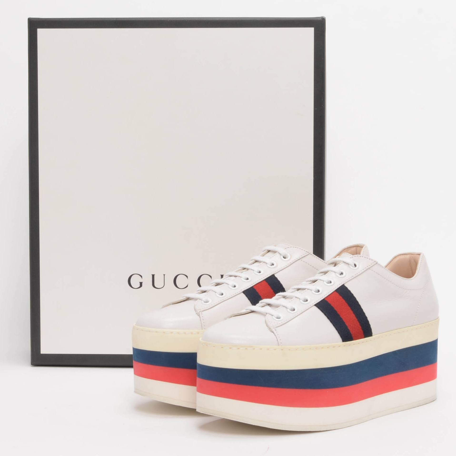 Gucci White Leather Peggy Platform Sneakers 39